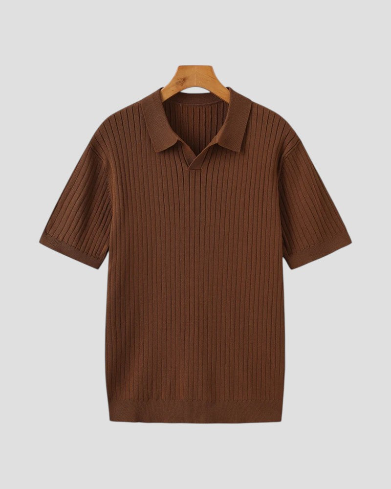 Ribbed knit polo shirt short sleeve summer top for men