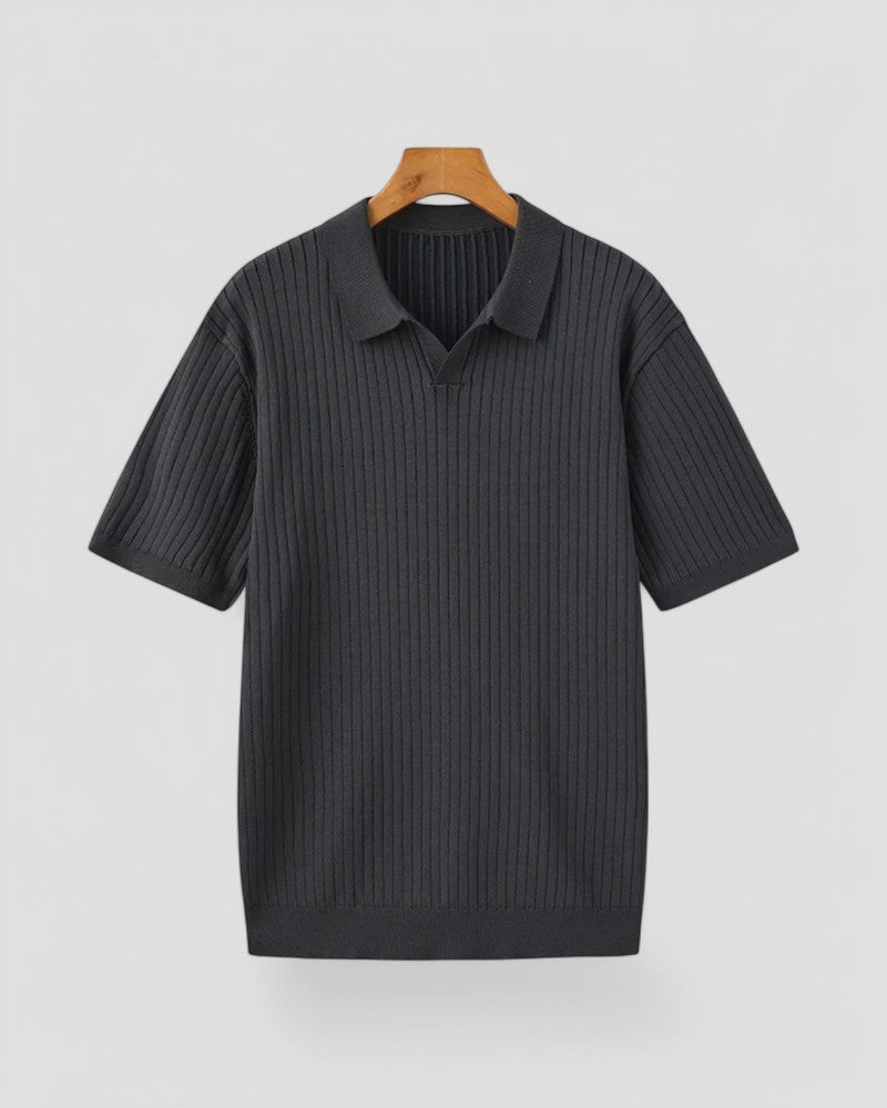 Ribbed knit polo shirt short sleeve summer top for men