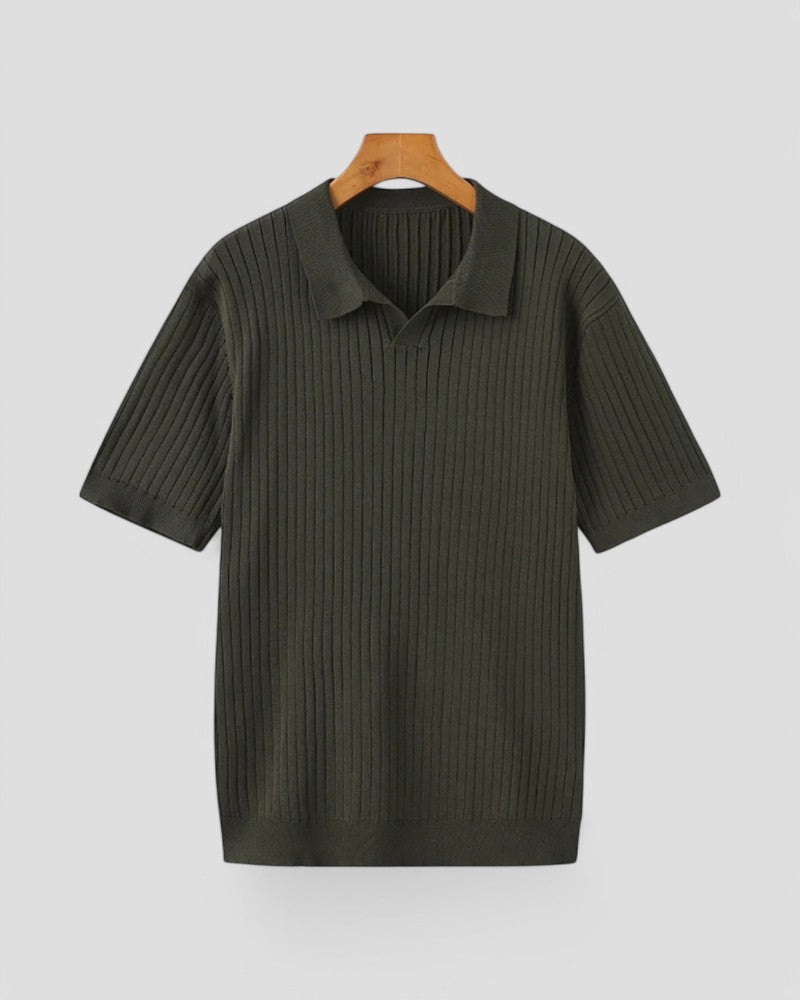 Ribbed knit polo shirt short sleeve summer top for men
