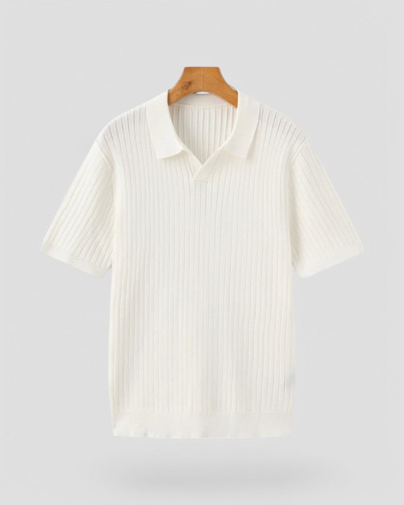 Ribbed knit polo shirt short sleeve summer top for men