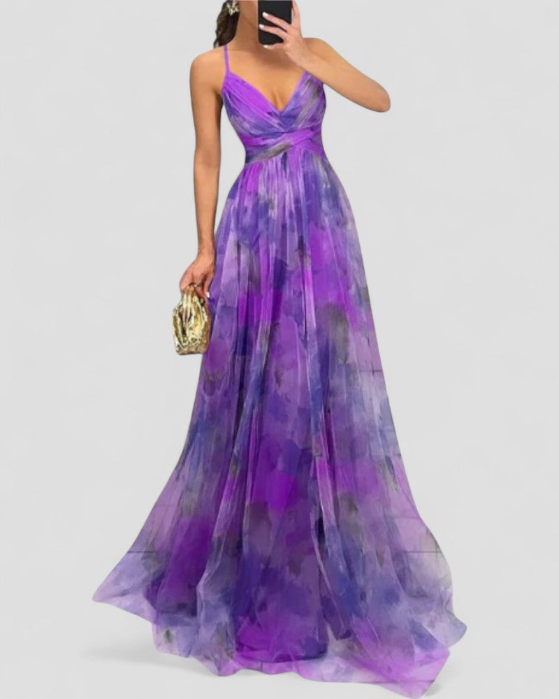 Vestido largo de gasa floral con tirantes finos